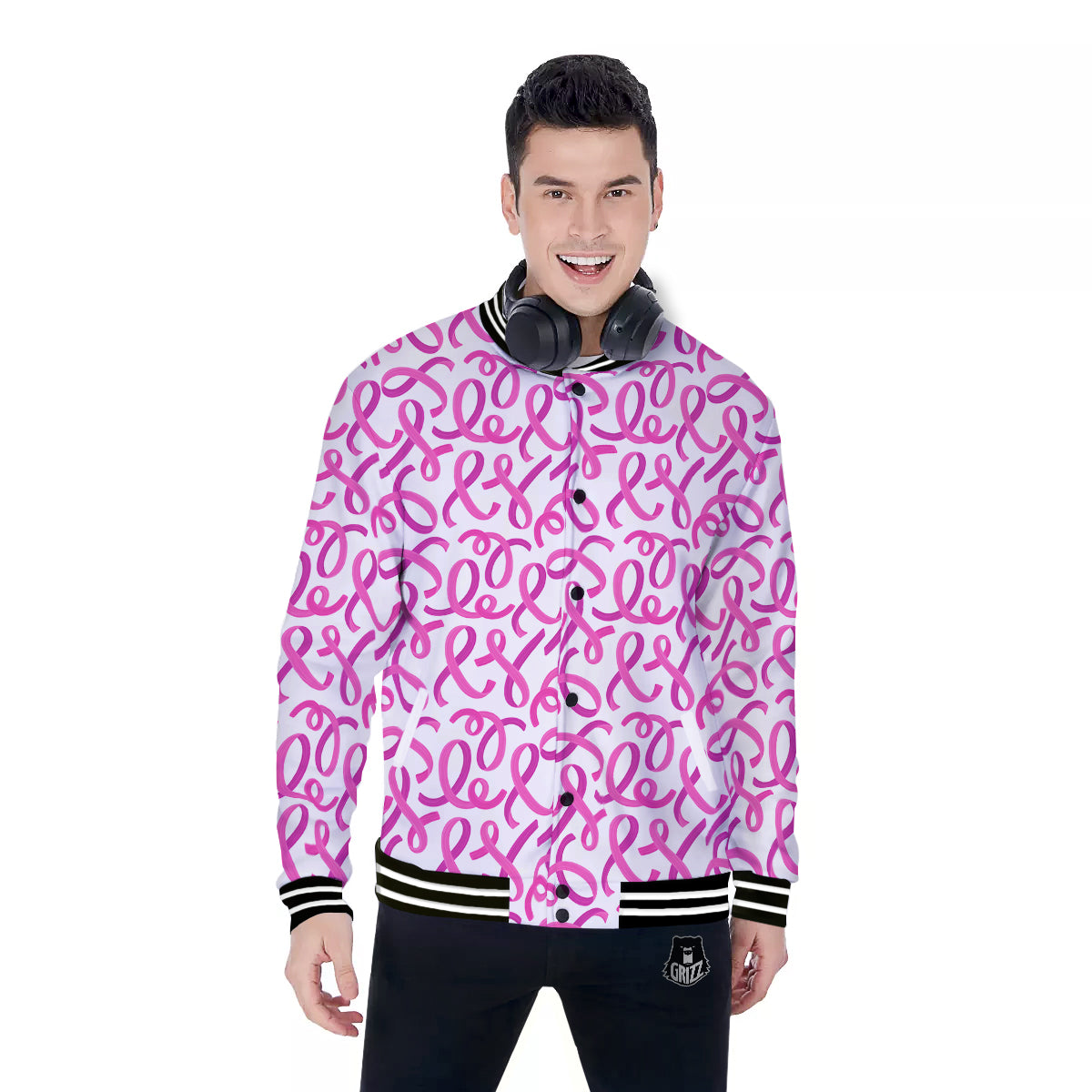 Cancer Awareness Print Pattern Baseball Jacket-grizzshop