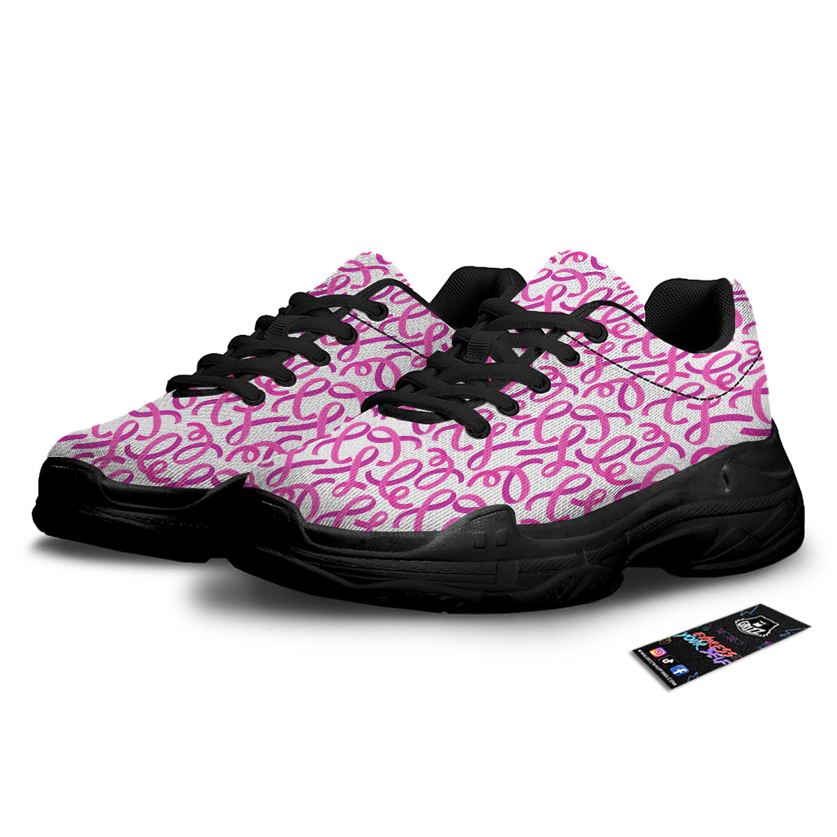 Cancer Awareness Print Pattern Black Chunky Shoes-grizzshop