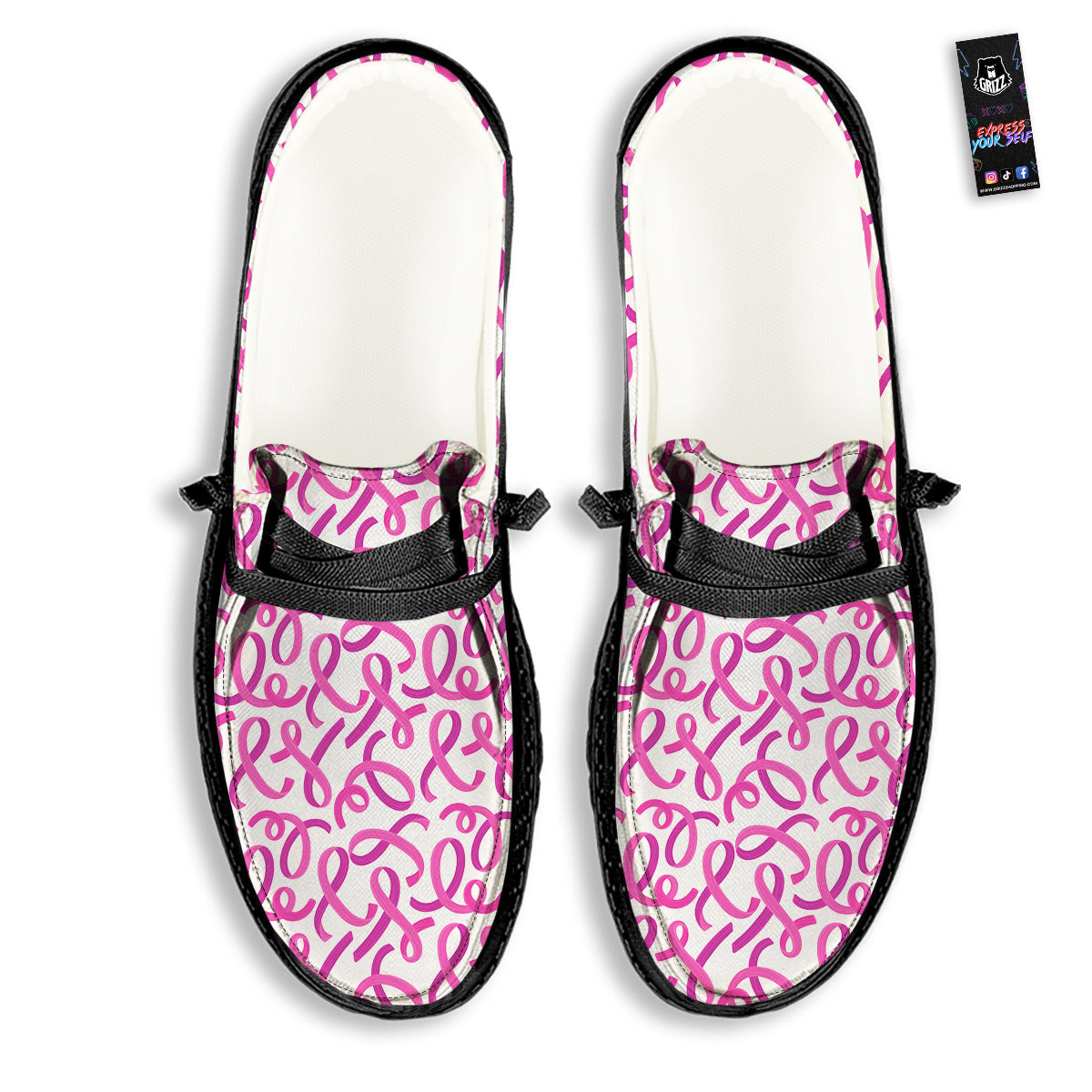 Cancer Awareness Print Pattern Black Loafers-grizzshop