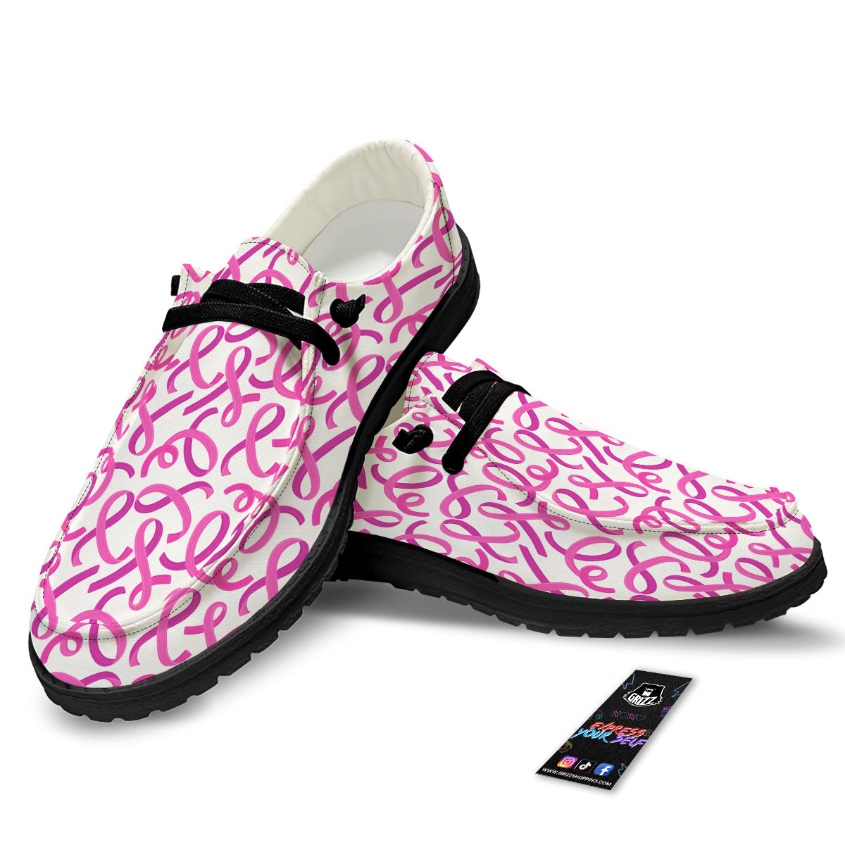 Cancer Awareness Print Pattern Black Loafers-grizzshop