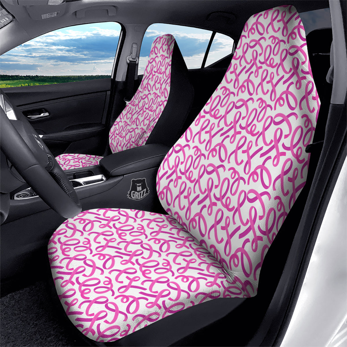 Cancer Awareness Print Pattern Car Seat Covers-grizzshop