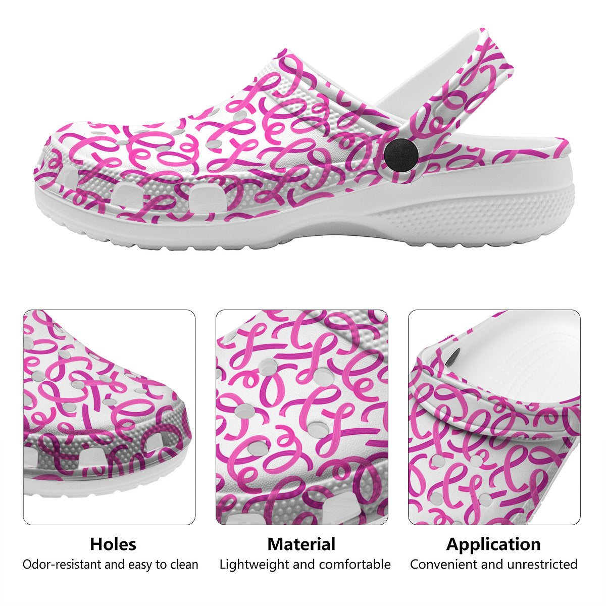 Cancer Awareness Print Pattern Clog-grizzshop