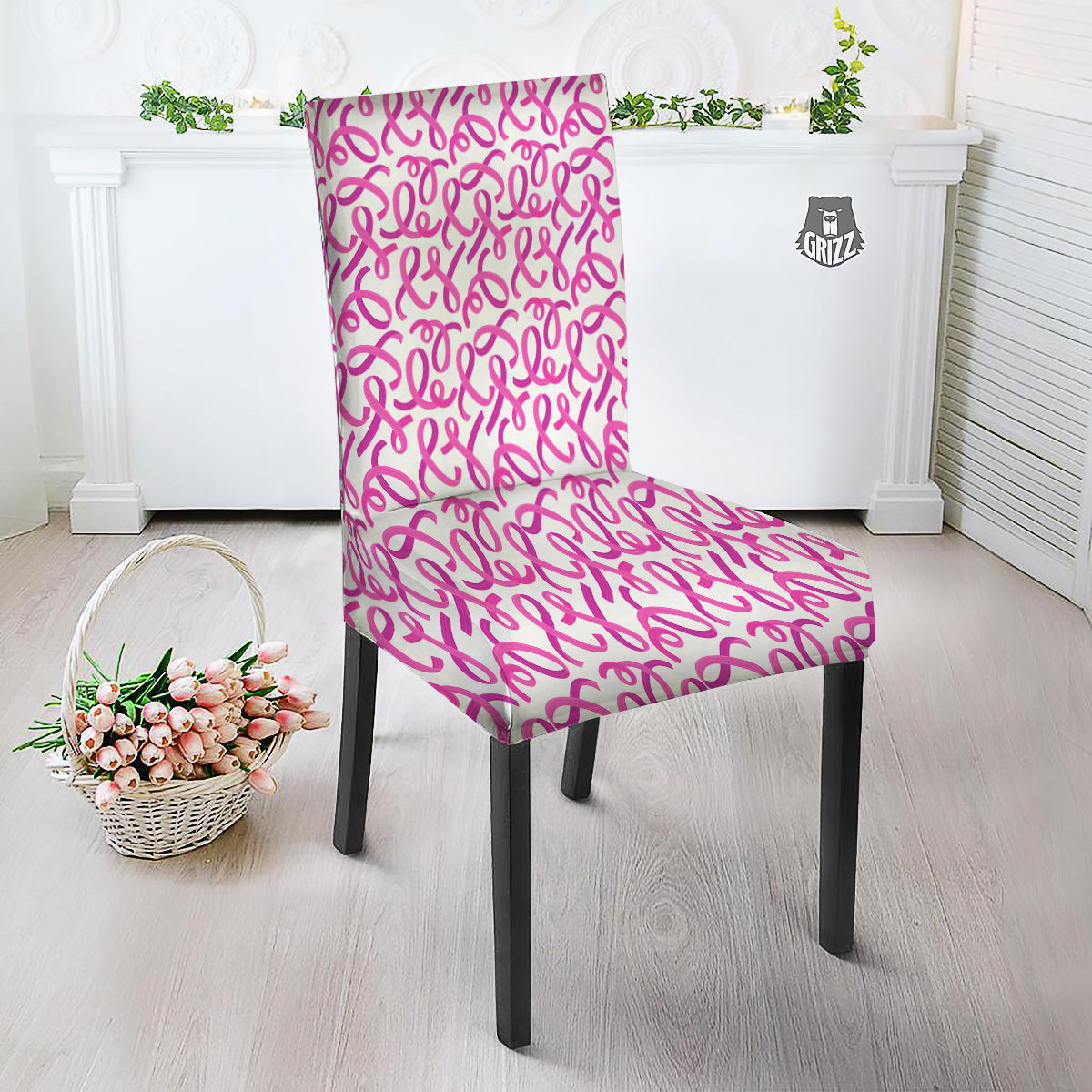 Cancer Awareness Print Pattern Dining Chair Slipcover-grizzshop