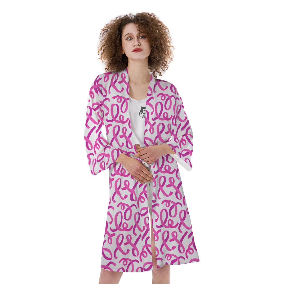 Cancer Awareness Print Pattern Kimono-grizzshop