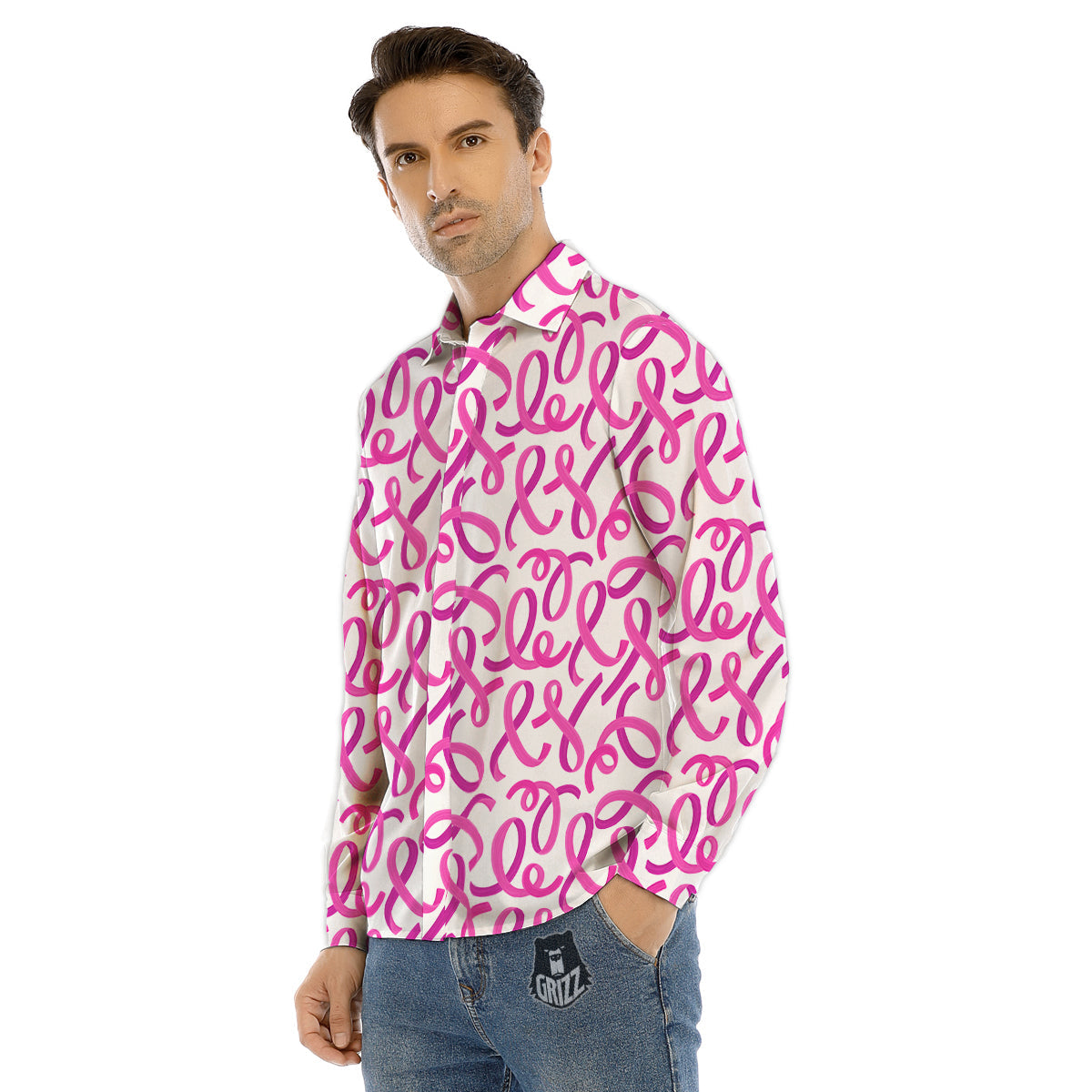 Cancer Awareness Print Pattern Men's Dress Shirts-grizzshop