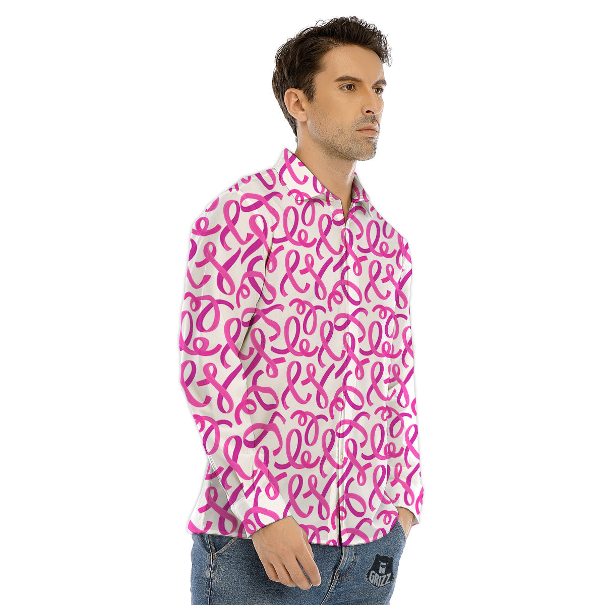 Cancer Awareness Print Pattern Men's Dress Shirts-grizzshop