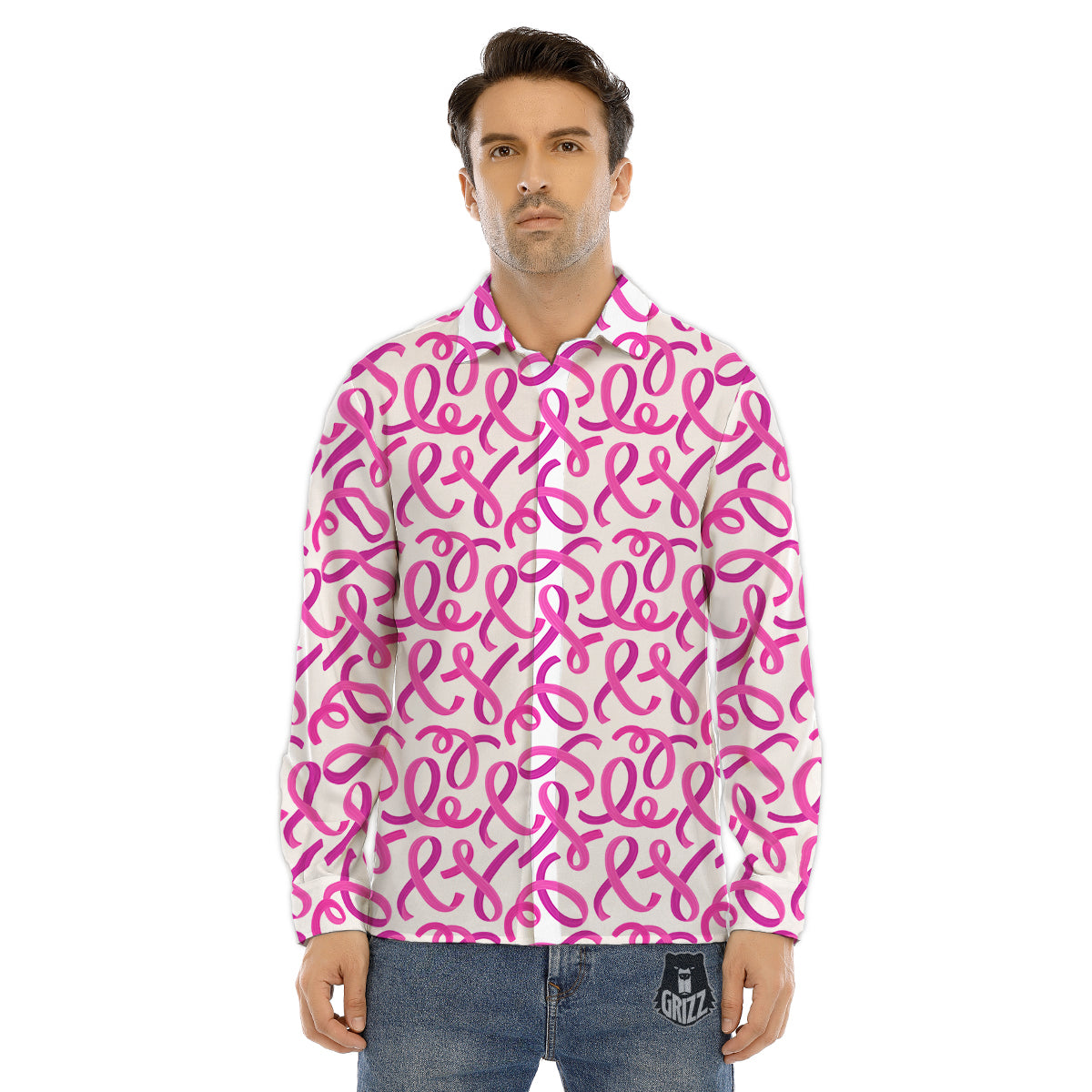 Cancer Awareness Print Pattern Men's Dress Shirts-grizzshop