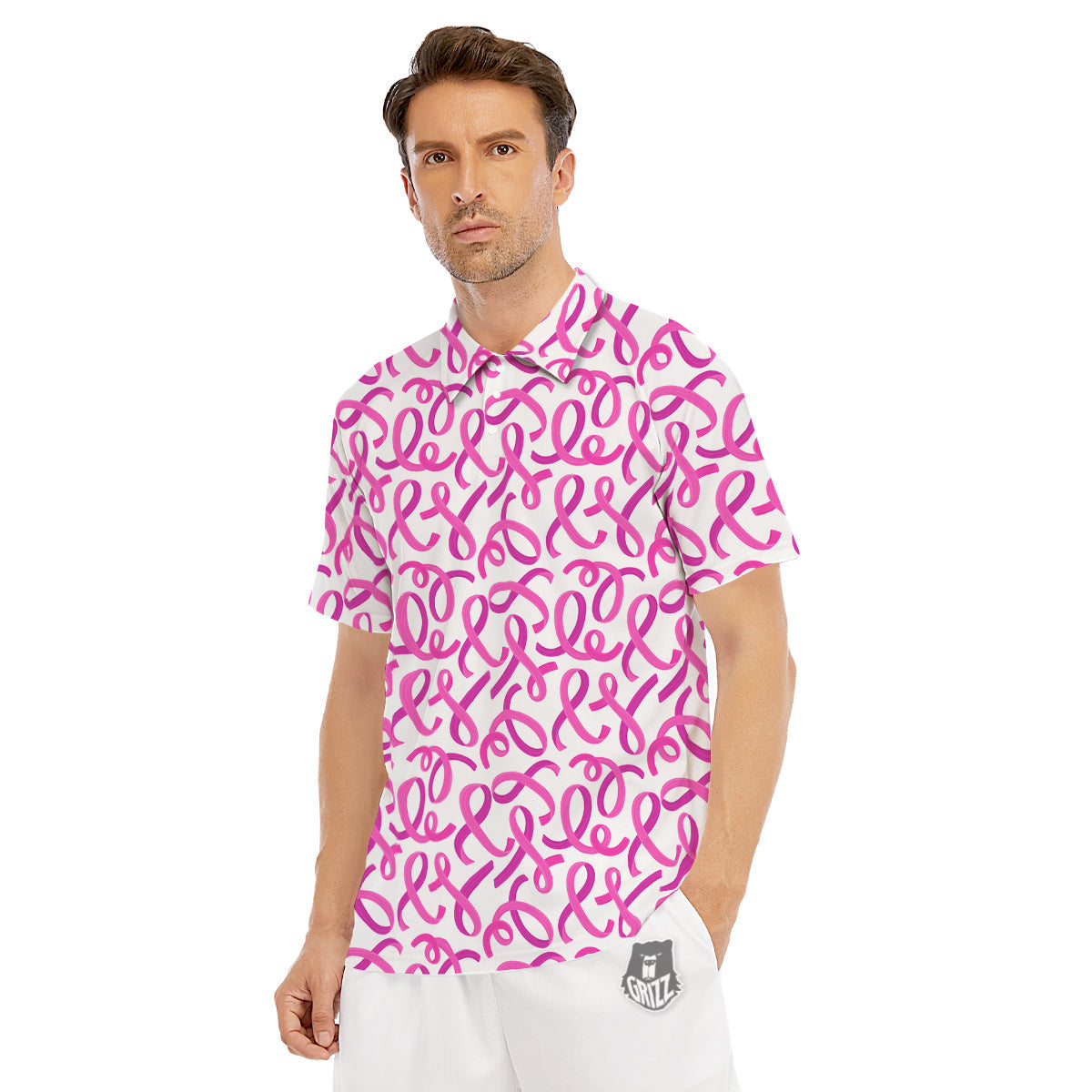 Cancer Awareness Print Pattern Men's Golf Shirts-grizzshop