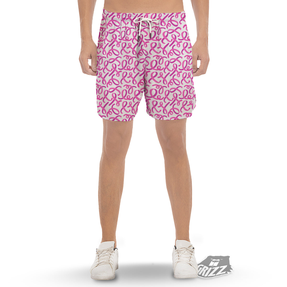 Cancer Awareness Print Pattern Men's Gym Shorts-grizzshop
