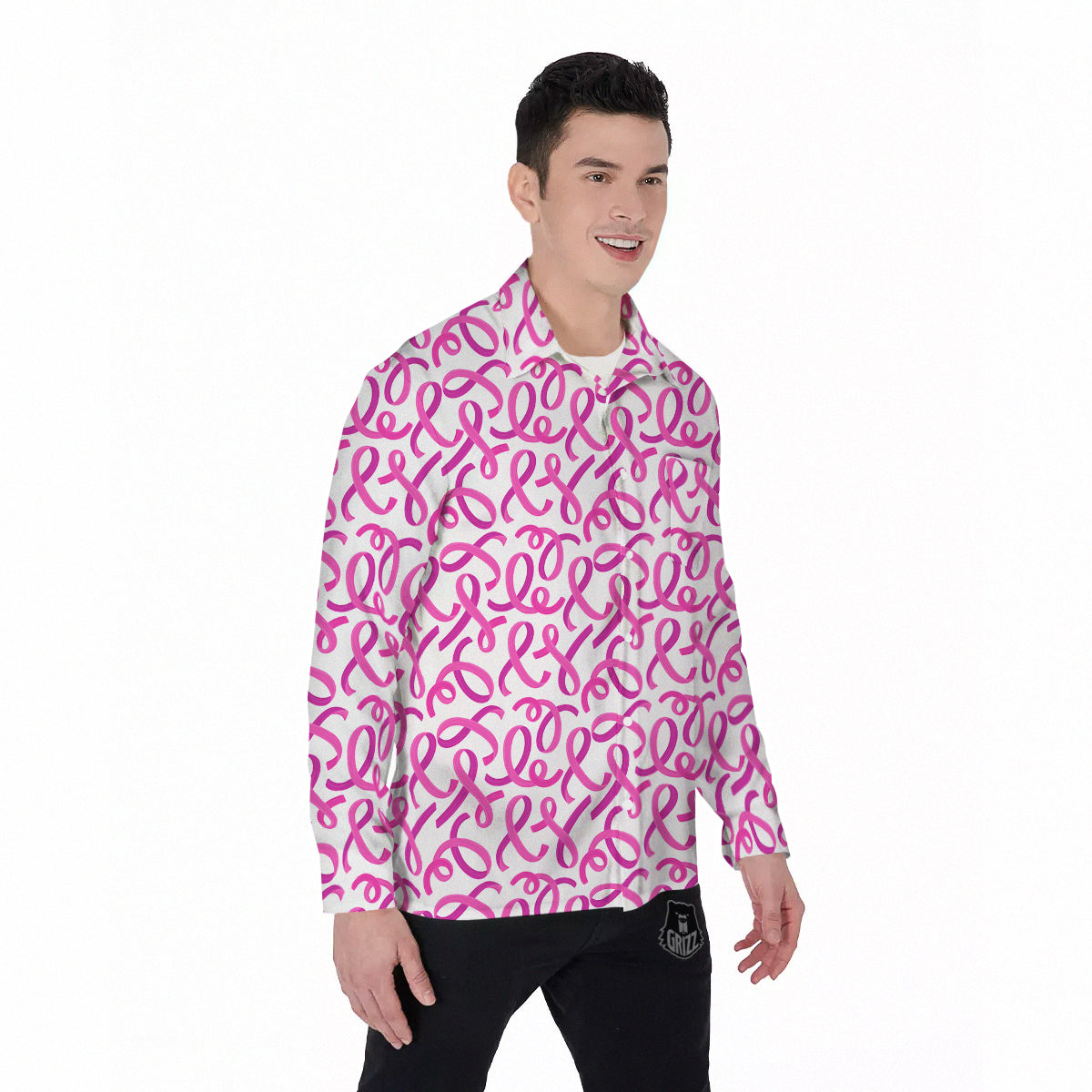 Cancer Awareness Print Pattern Men's Long Sleeve Shirts-grizzshop