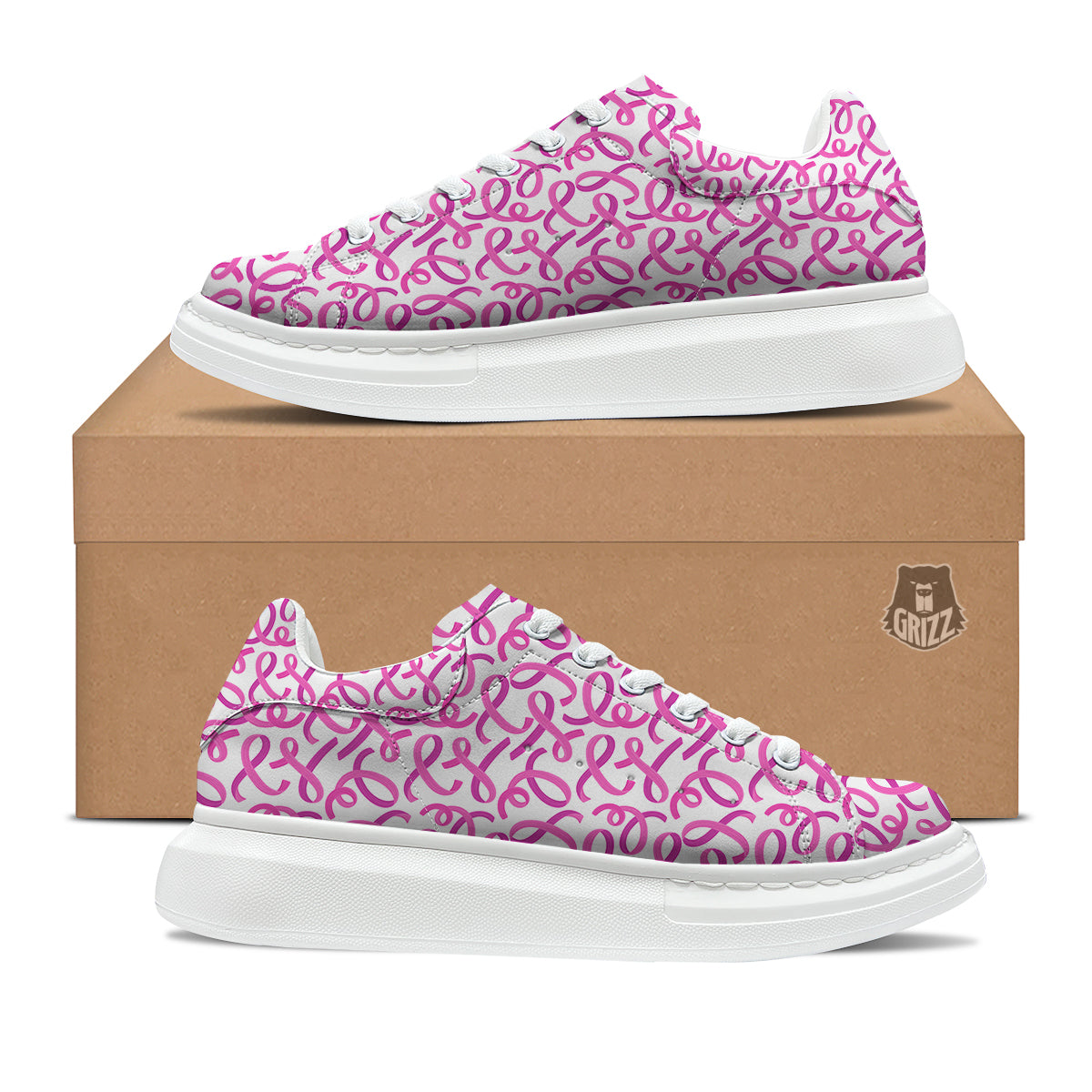 Cancer Awareness Print Pattern Platform Shoes-grizzshop