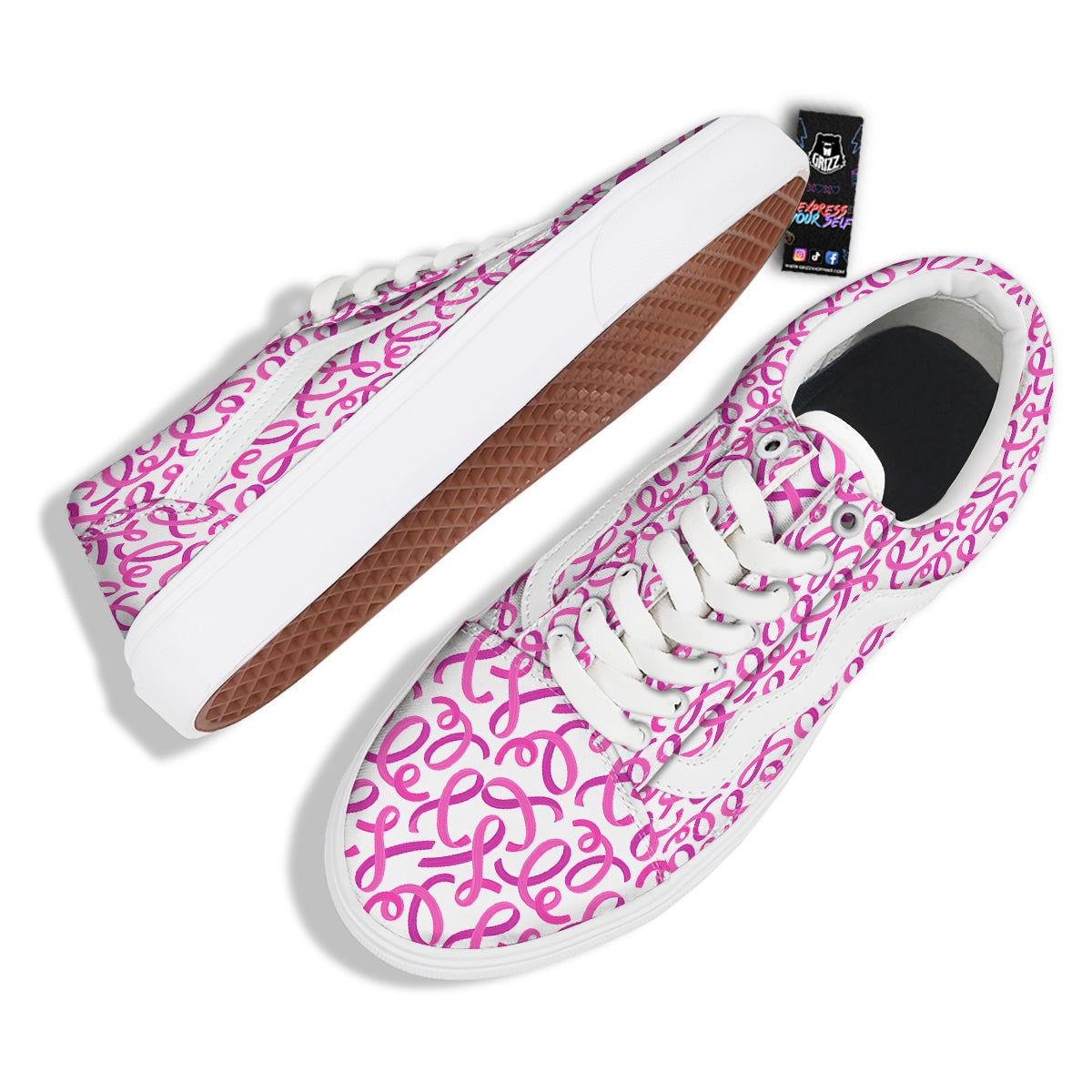 Cancer Awareness Print Pattern Skate Shoes-grizzshop