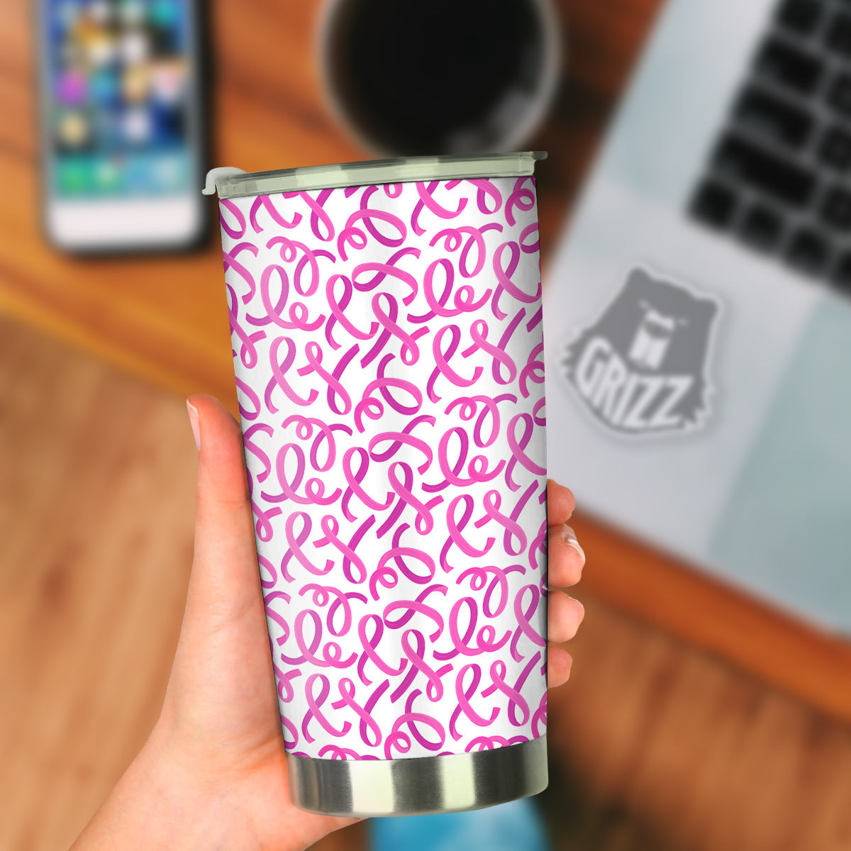 Cancer Awareness Print Pattern Tumbler-grizzshop