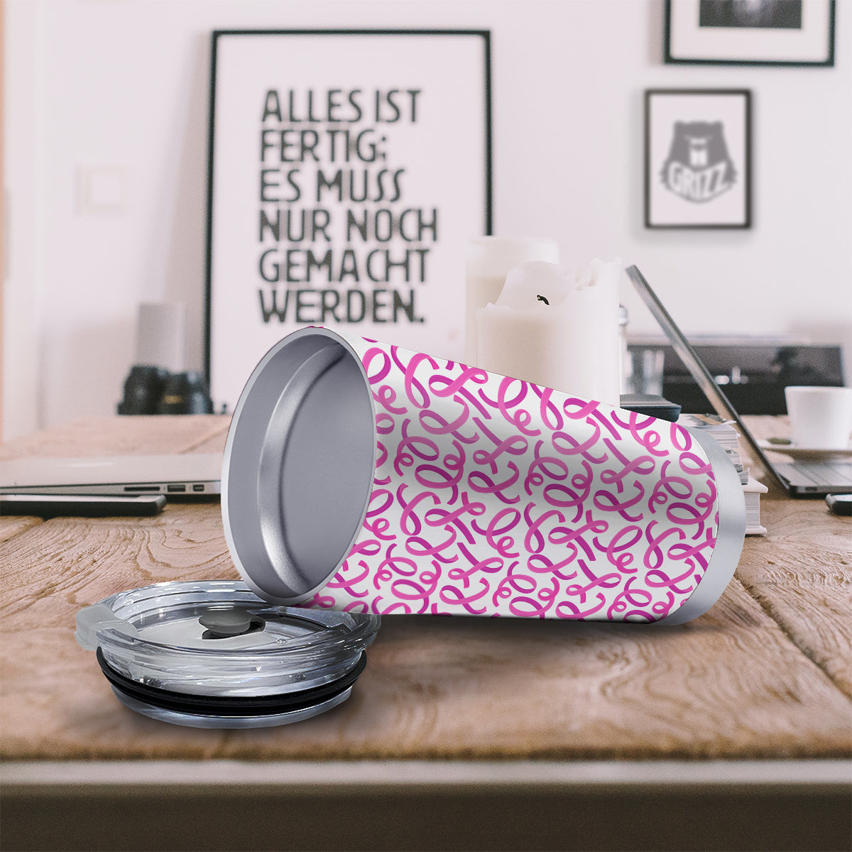 Cancer Awareness Print Pattern Tumbler-grizzshop