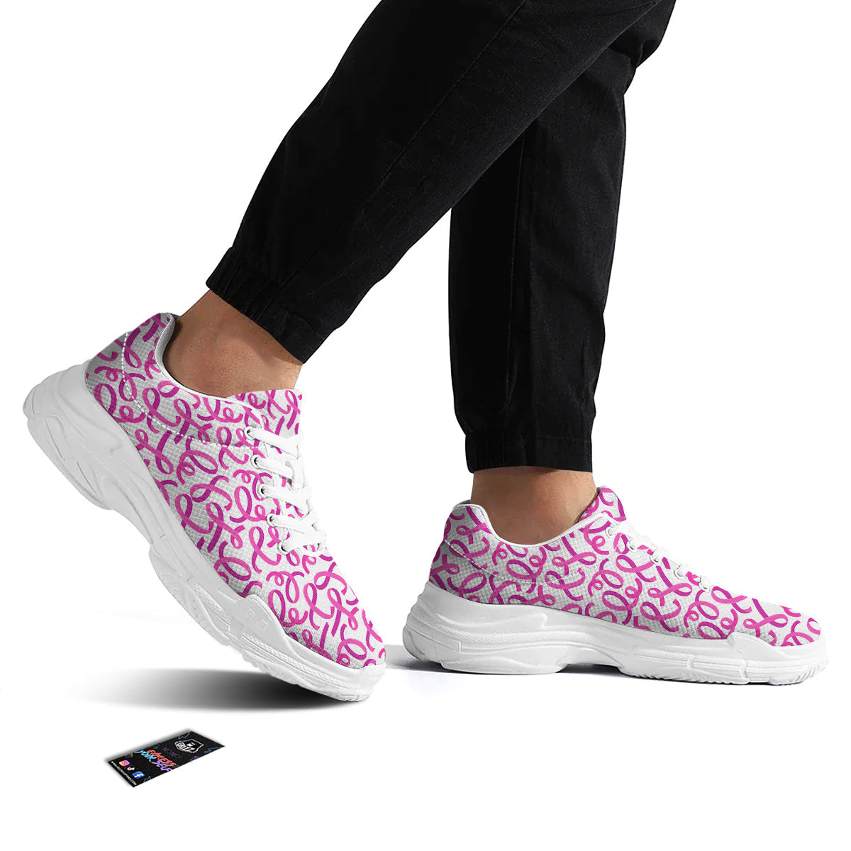 Cancer Awareness Print Pattern White Chunky Shoes-grizzshop
