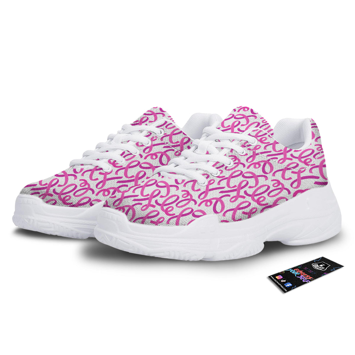 Cancer Awareness Print Pattern White Chunky Shoes-grizzshop