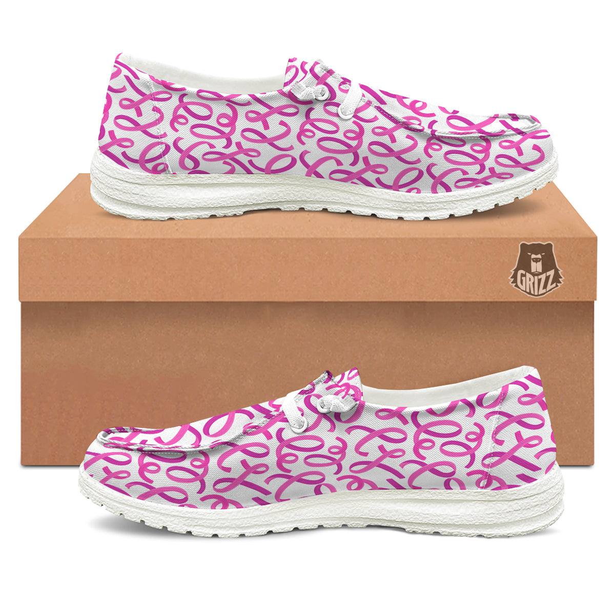 Cancer Awareness Print Pattern White Loafers-grizzshop