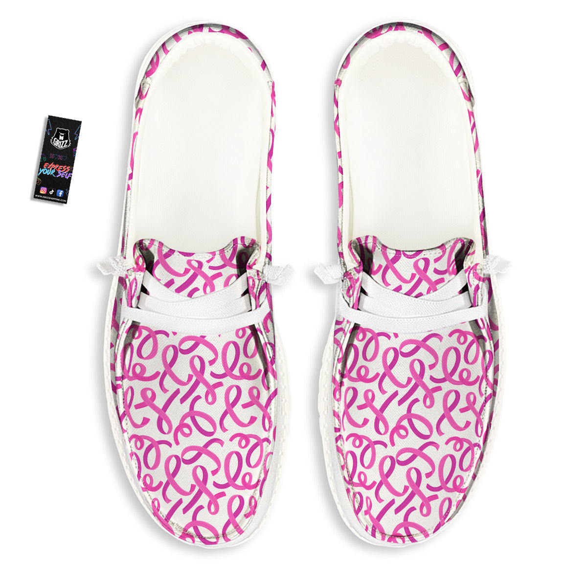 Cancer Awareness Print Pattern White Loafers-grizzshop