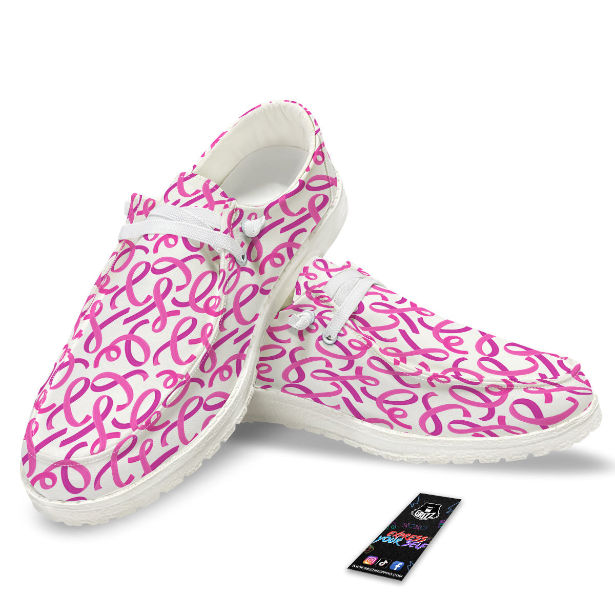 Cancer Awareness Print Pattern White Loafers-grizzshop