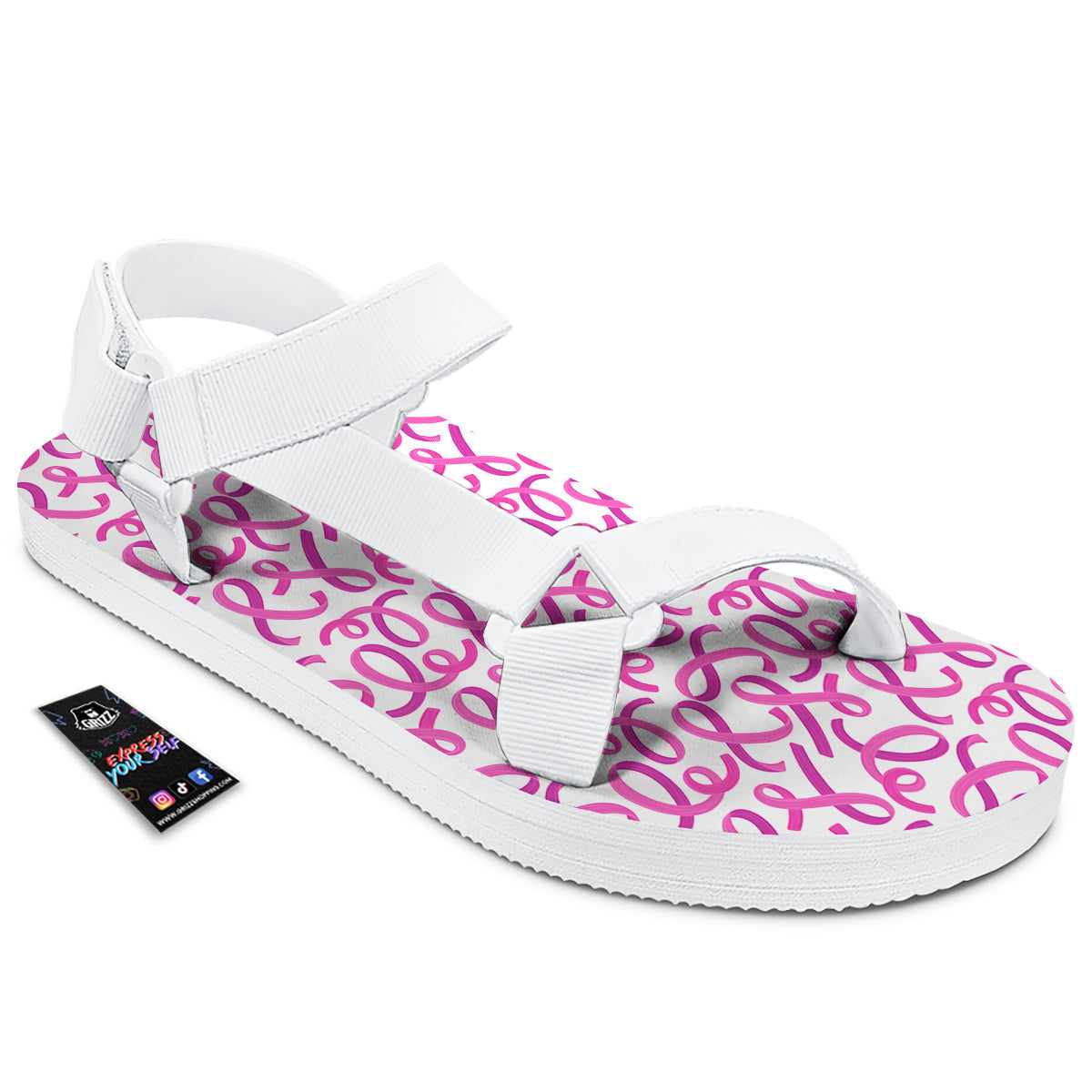 Cancer Awareness Print Pattern White Open Toe Sandals-grizzshop