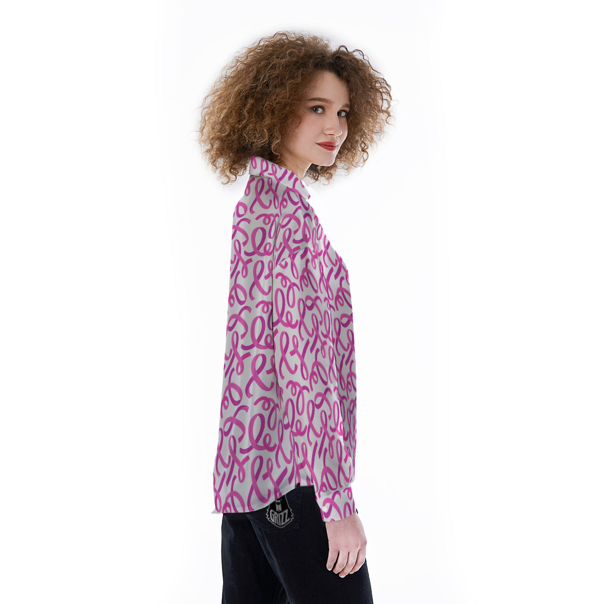 Cancer Awareness Print Pattern Women's Long Sleeve Shirts-grizzshop