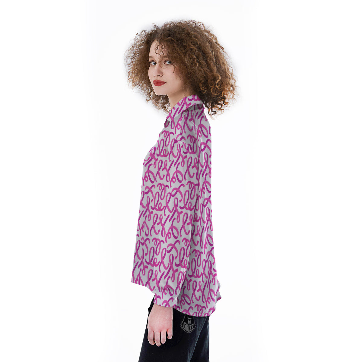 Cancer Awareness Print Pattern Women's Long Sleeve Shirts-grizzshop