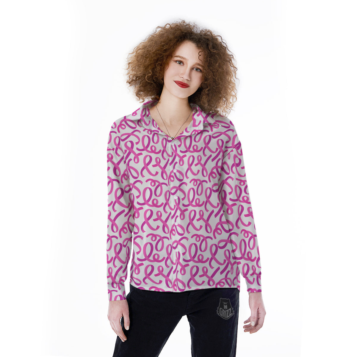 Cancer Awareness Print Pattern Women's Long Sleeve Shirts-grizzshop