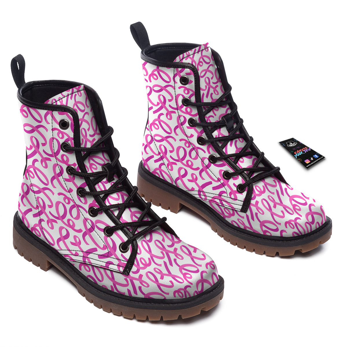 Cancer Awareness Print Pattern Work Boots-grizzshop
