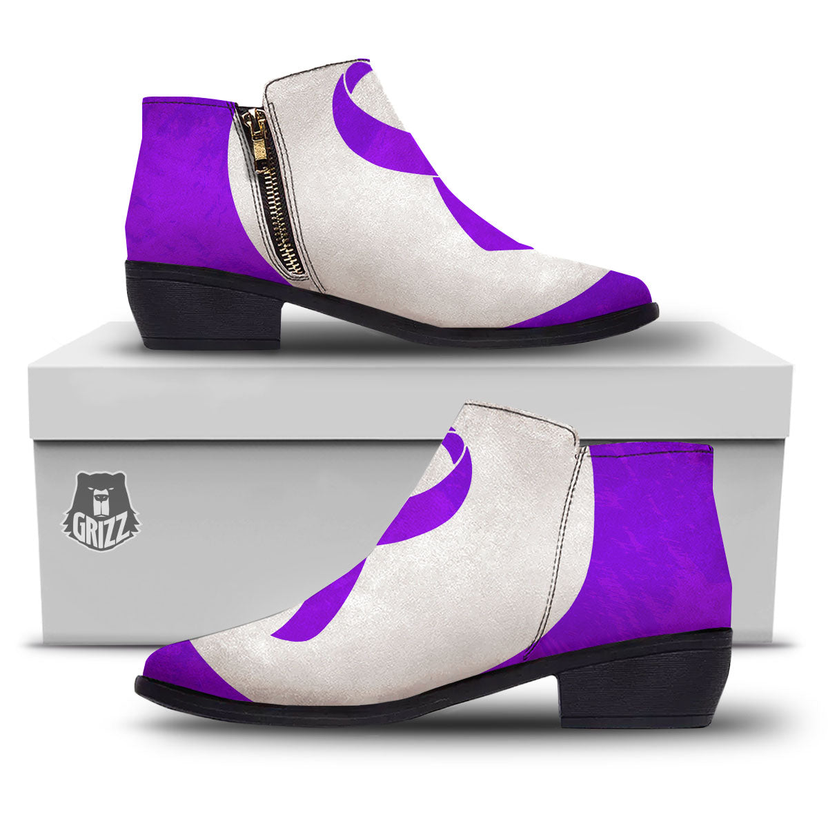 Cancer Awareness Ribbon Purple Print Ankle Boots-grizzshop