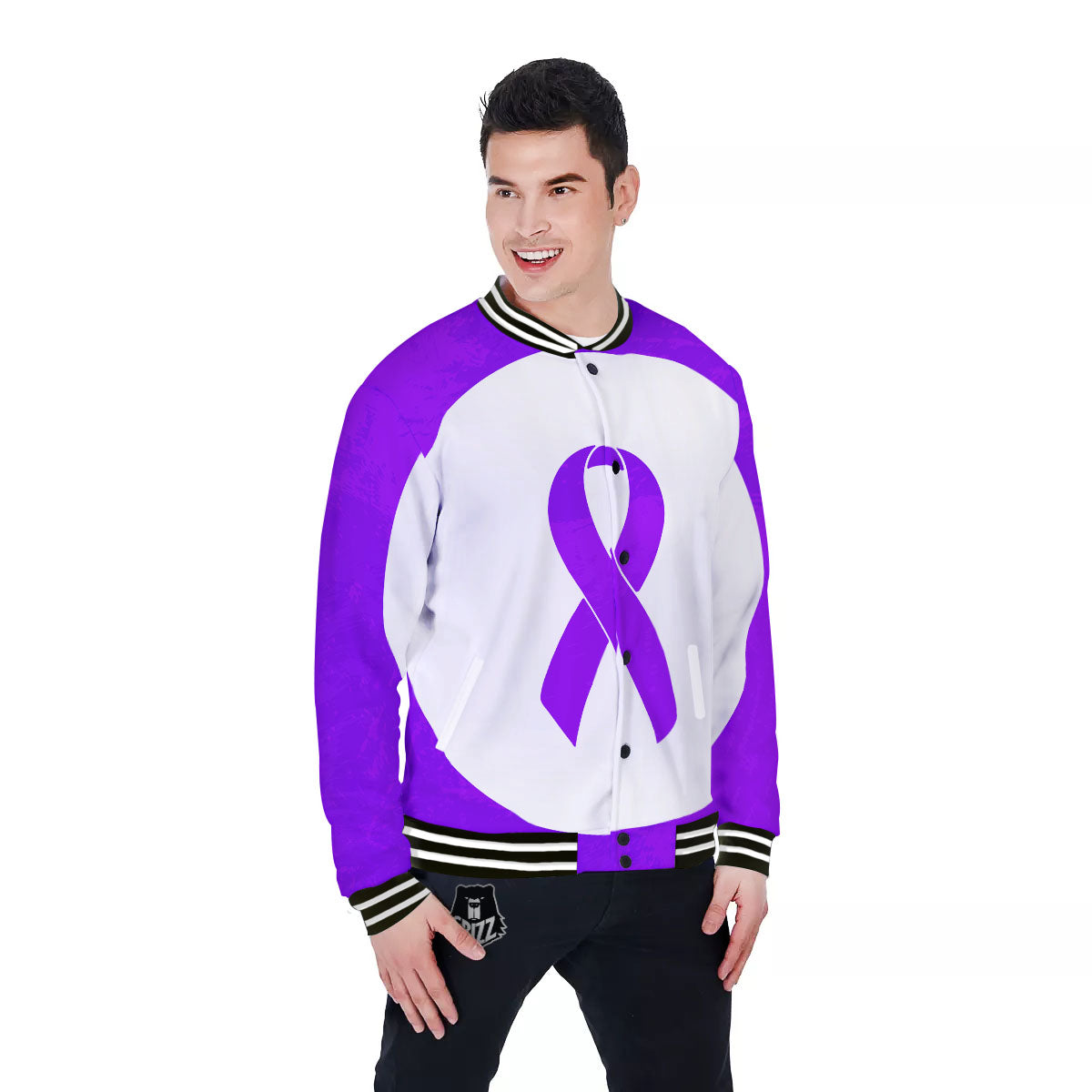 Cancer Awareness Ribbon Purple Print Baseball Jacket-grizzshop