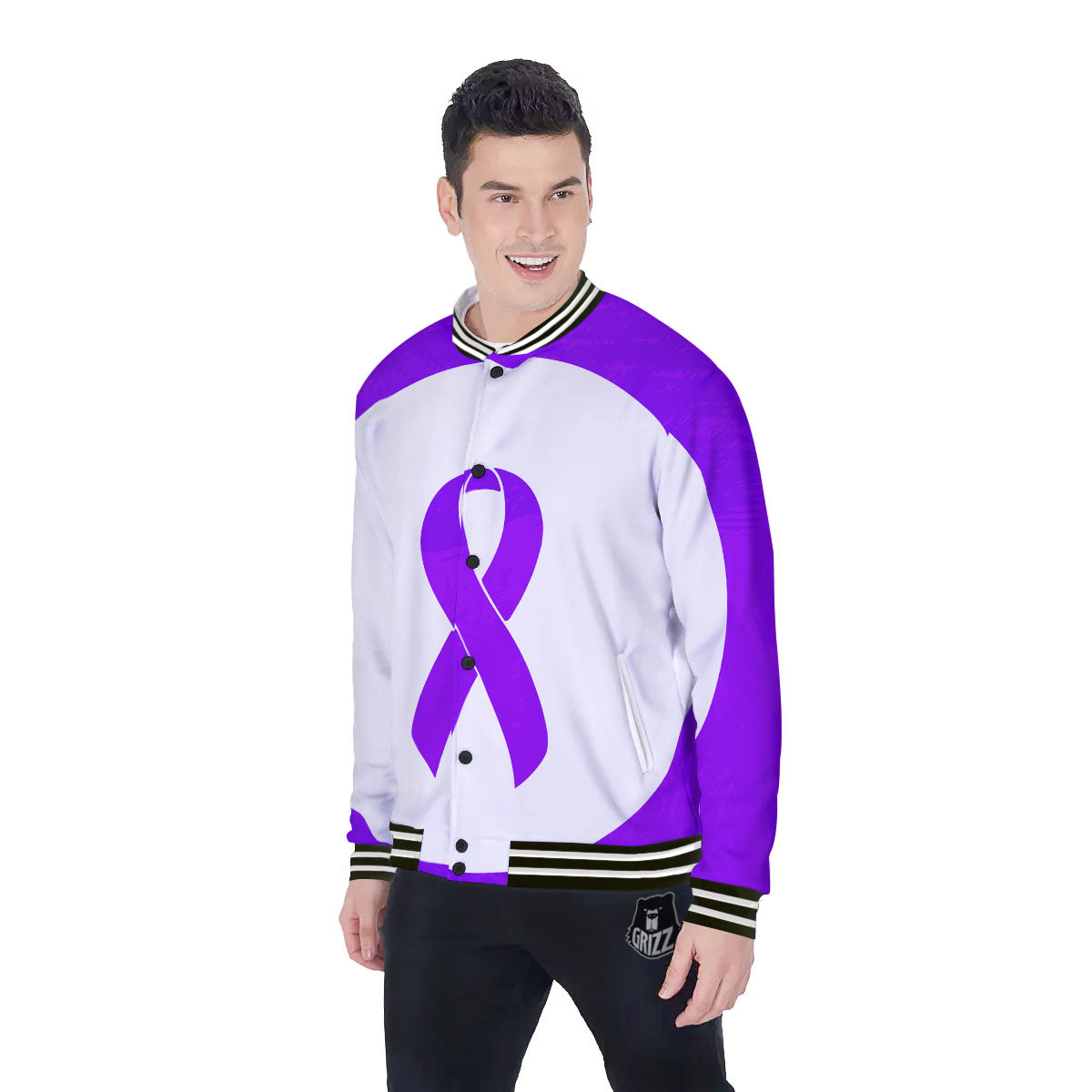 Cancer Awareness Ribbon Purple Print Baseball Jacket-grizzshop