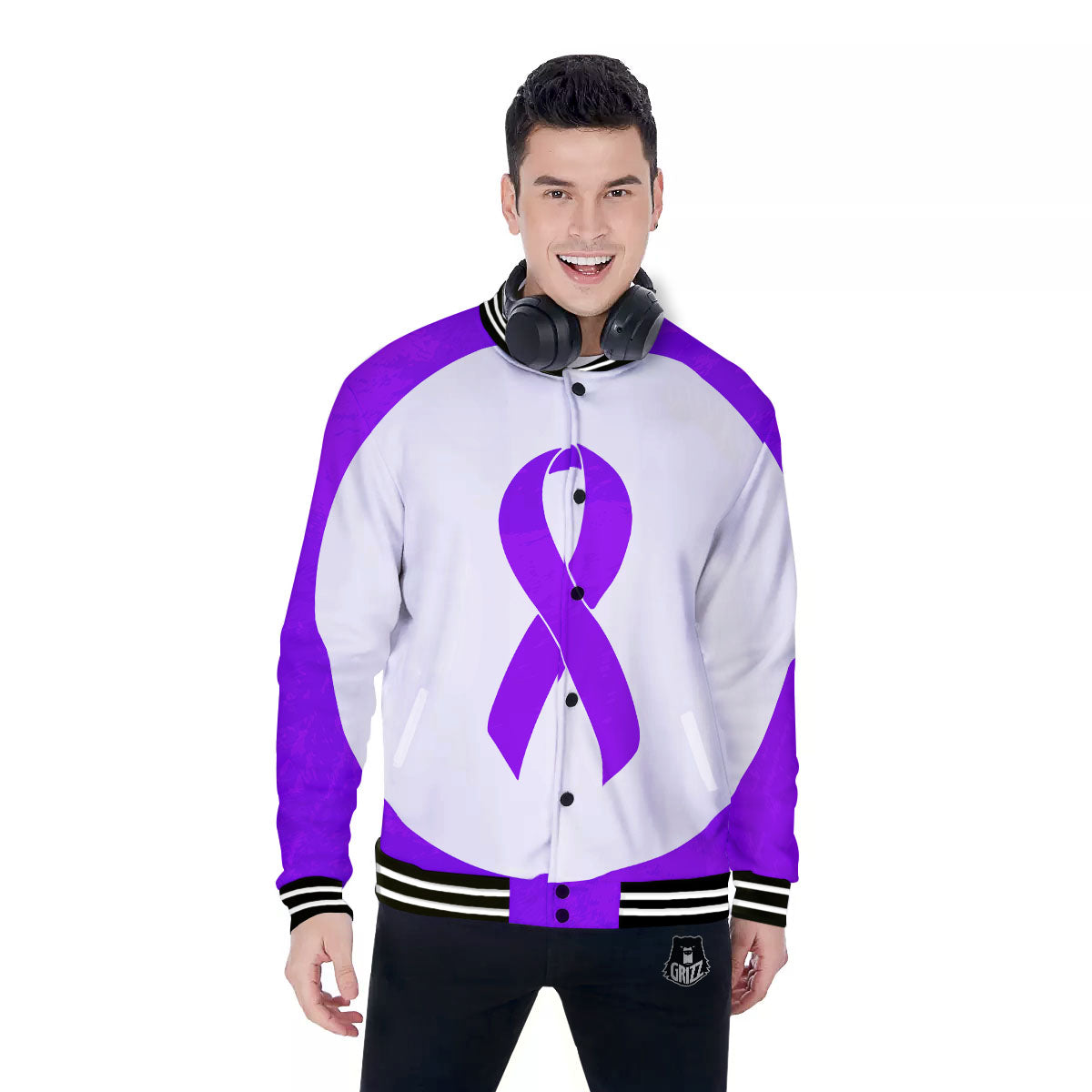 Cancer Awareness Ribbon Purple Print Baseball Jacket-grizzshop