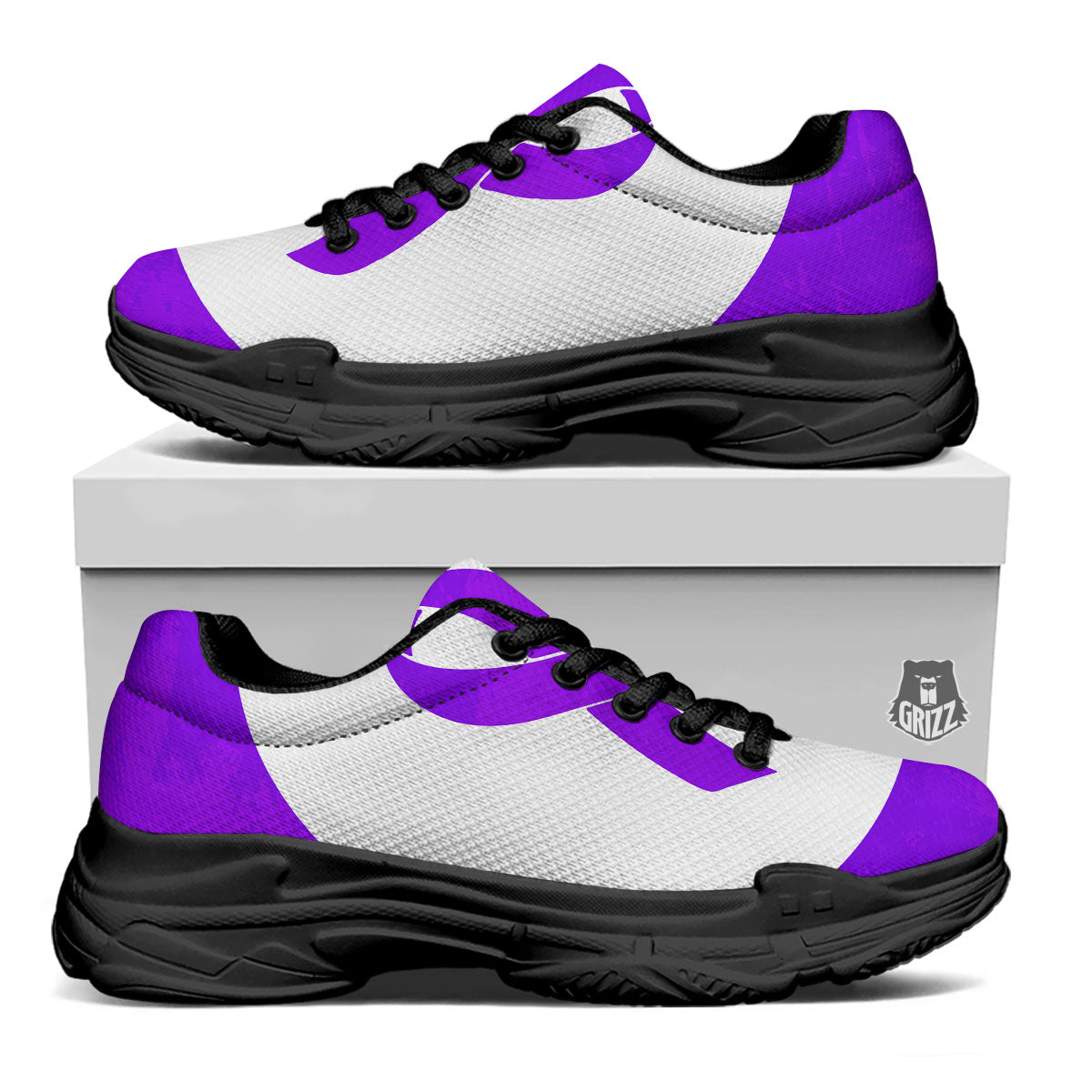 Cancer Awareness Ribbon Purple Print Black Chunky Shoes-grizzshop