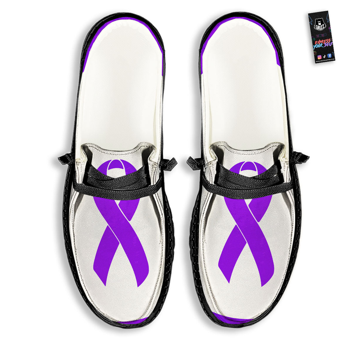 Cancer Awareness Ribbon Purple Print Black Loafers-grizzshop