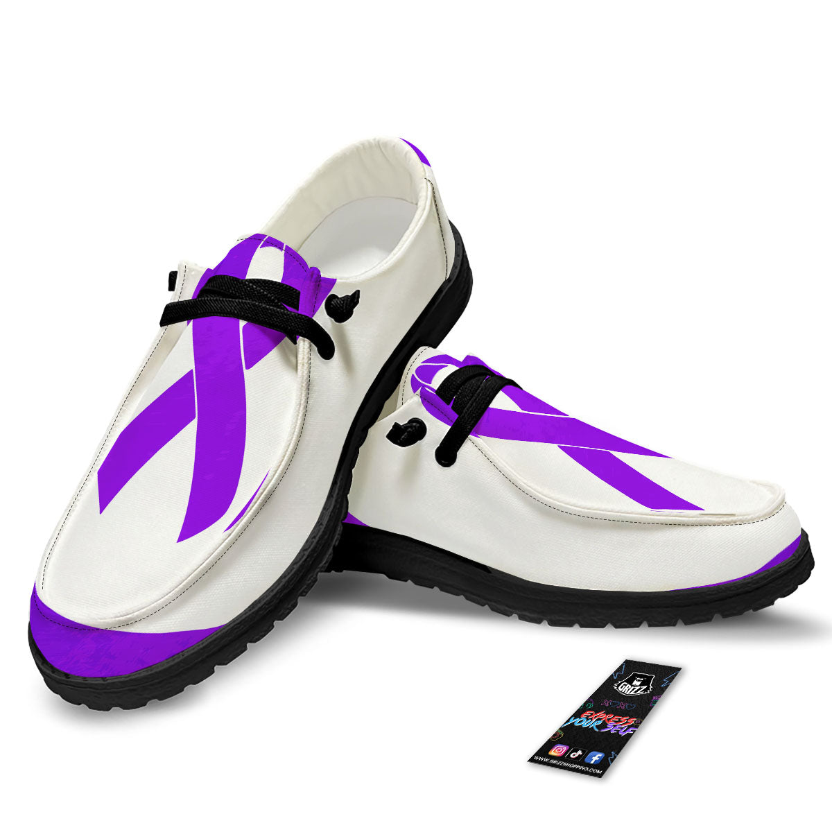 Cancer Awareness Ribbon Purple Print Black Loafers-grizzshop