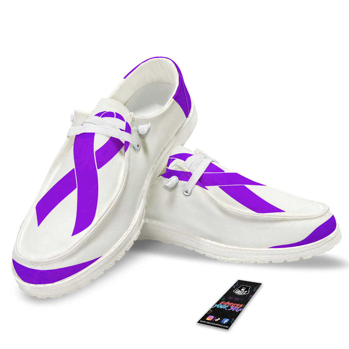 Cancer Awareness Ribbon Purple Print Black Loafers-grizzshop