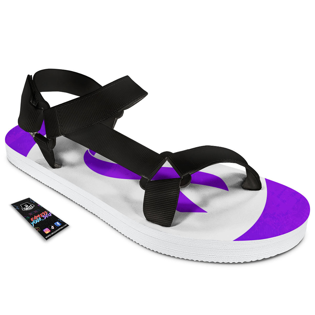 Cancer Awareness Ribbon Purple Print Black Open Toe Sandals-grizzshop