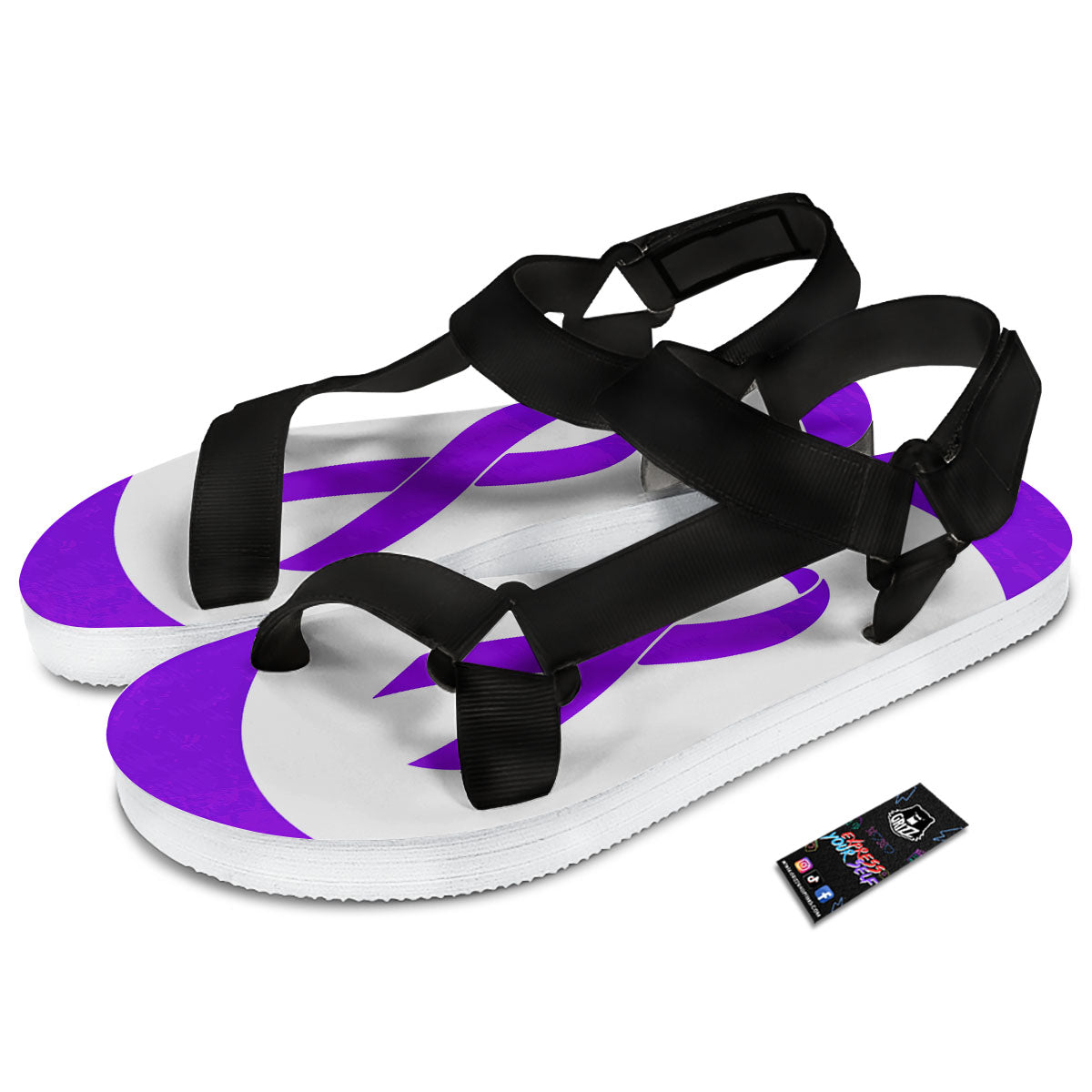 Cancer Awareness Ribbon Purple Print Black Open Toe Sandals-grizzshop