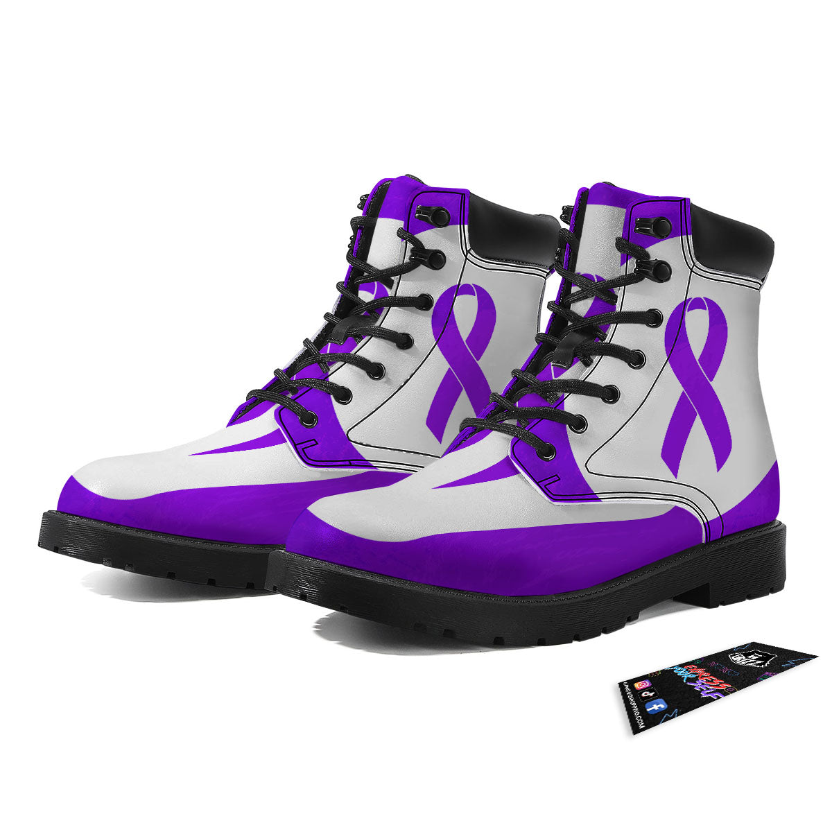 Cancer Awareness Ribbon Purple Print Boots-grizzshop