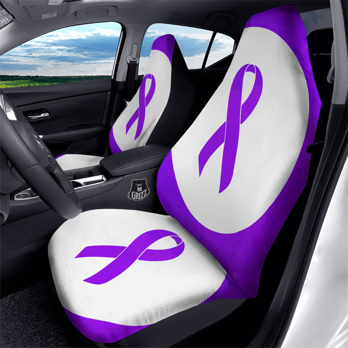 Cancer Awareness Ribbon Purple Print Car Seat Covers-grizzshop