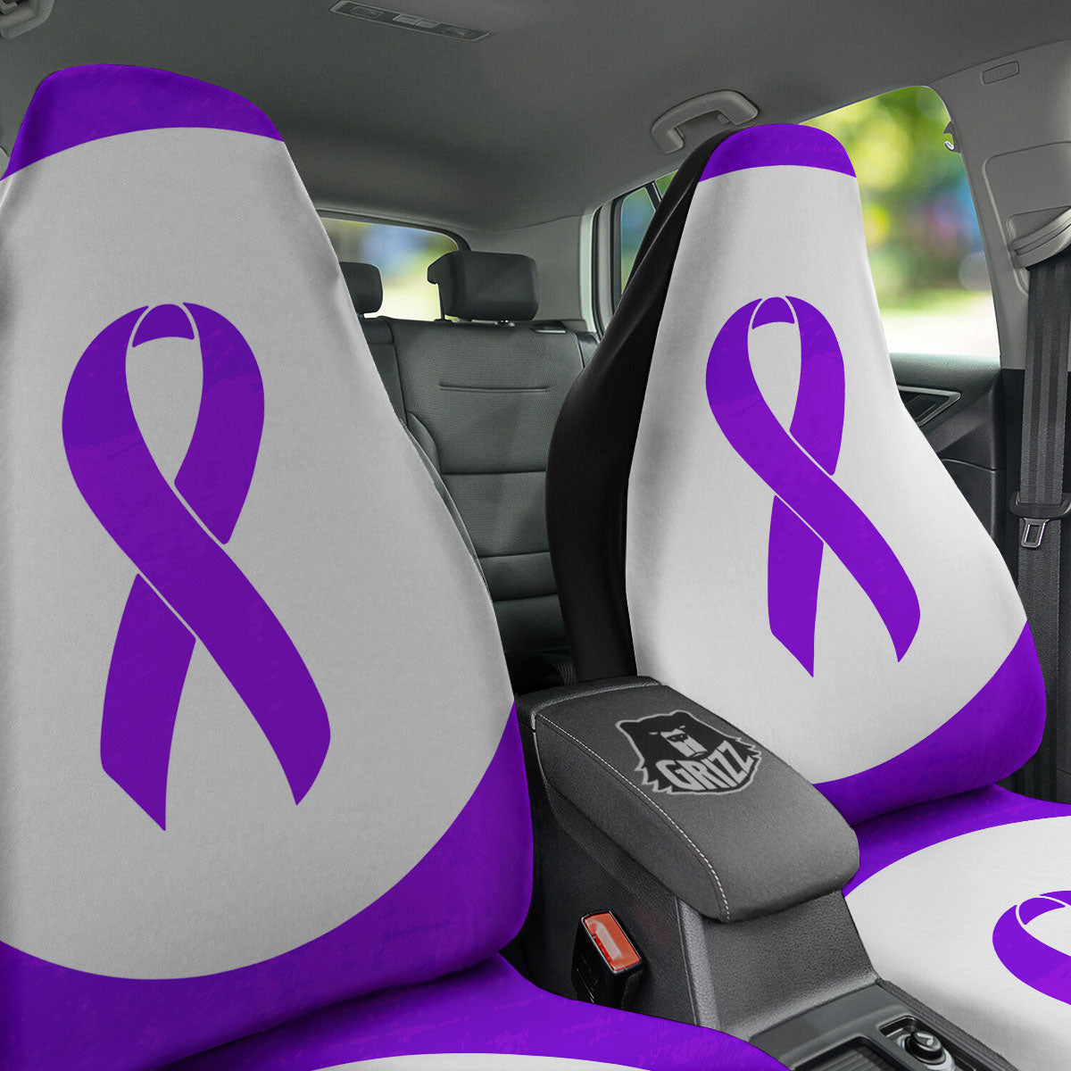 Cancer Awareness Ribbon Purple Print Car Seat Covers-grizzshop