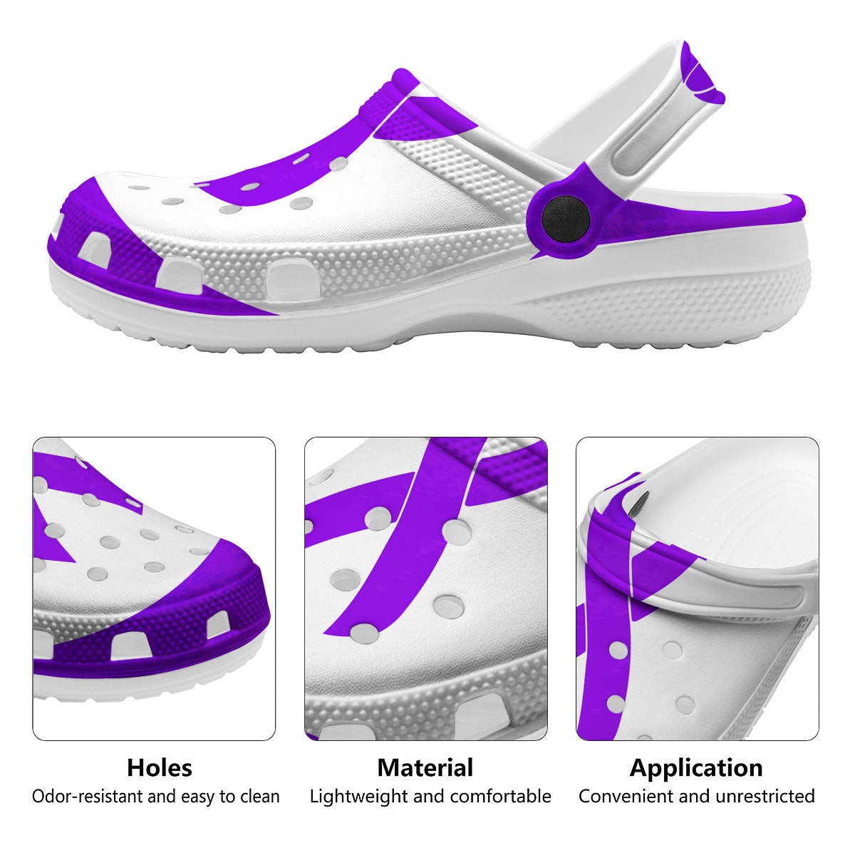 Cancer Awareness Ribbon Purple Print Clog-grizzshop