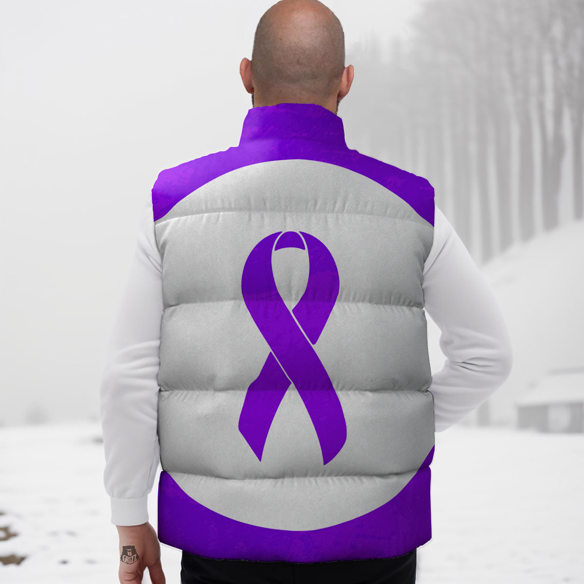 Cancer Awareness Ribbon Purple Print Down Vest