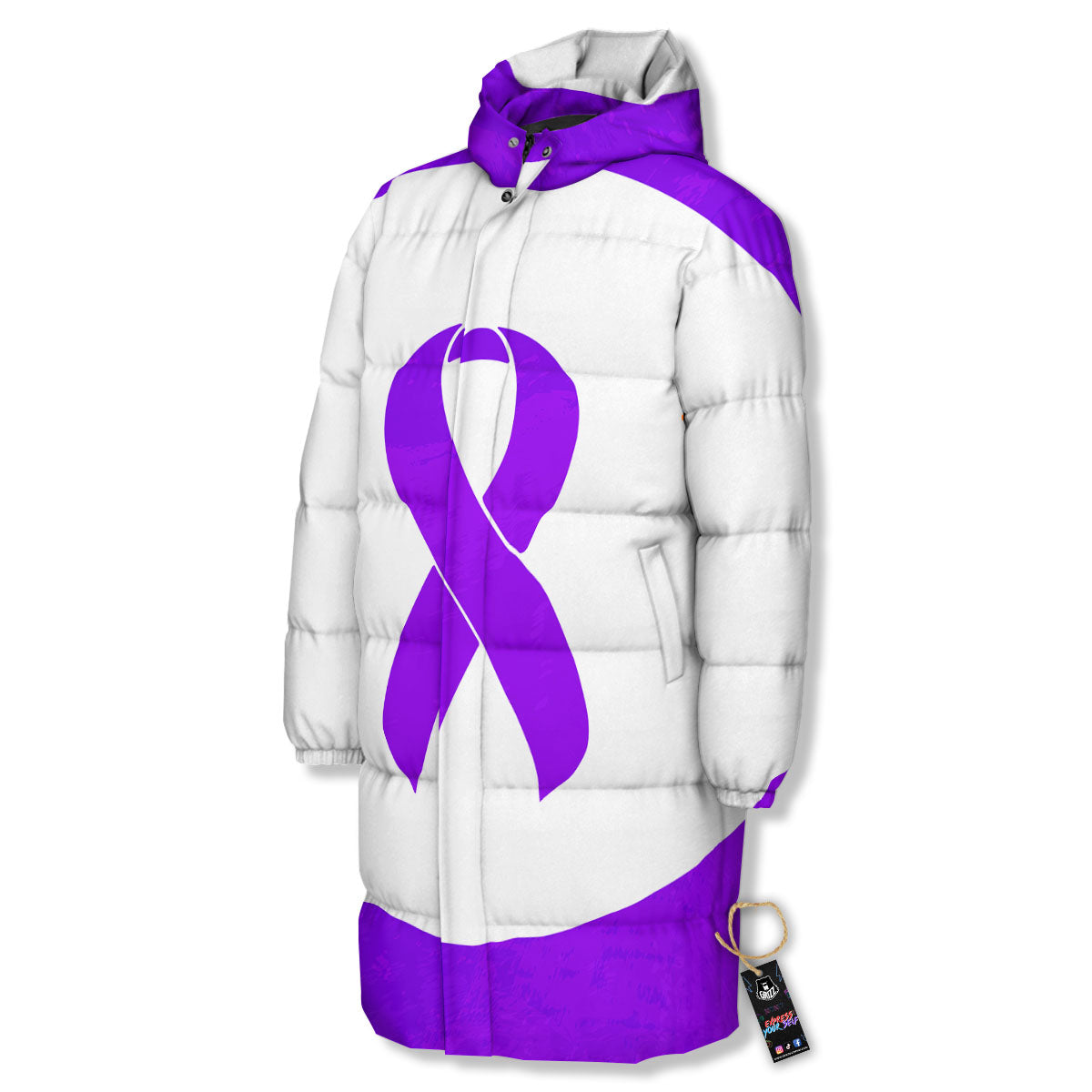 Cancer Awareness Ribbon Purple Print Long Down Jacket-grizzshop
