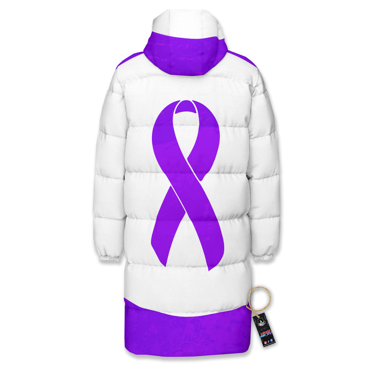 Cancer Awareness Ribbon Purple Print Long Down Jacket-grizzshop