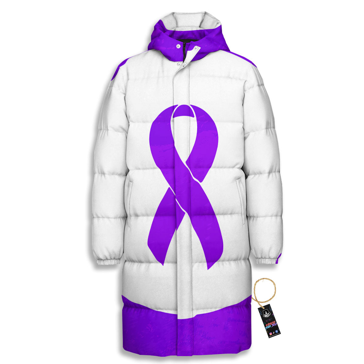 Cancer Awareness Ribbon Purple Print Long Down Jacket-grizzshop