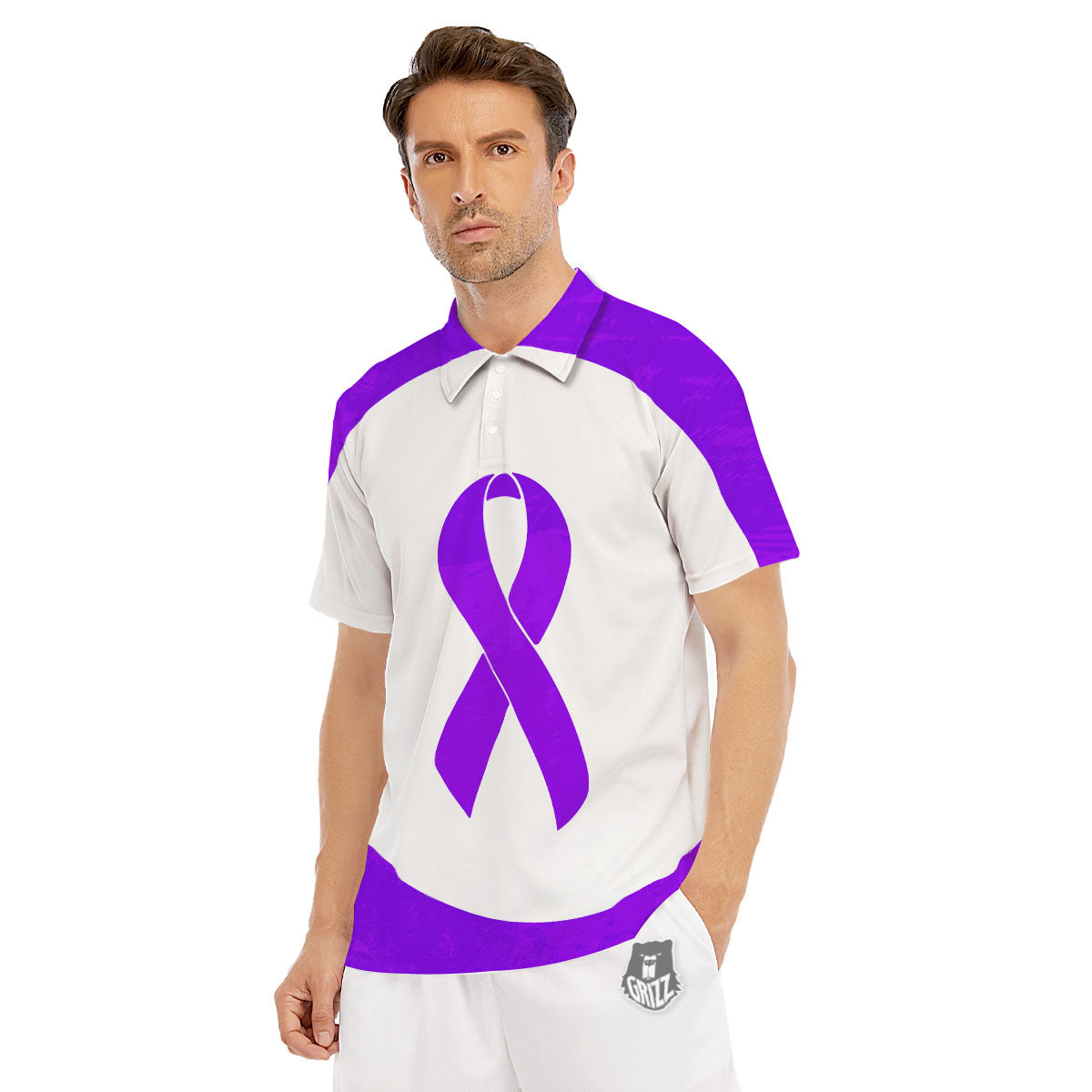 Cancer Awareness Ribbon Purple Print Men's Golf Shirts-grizzshop