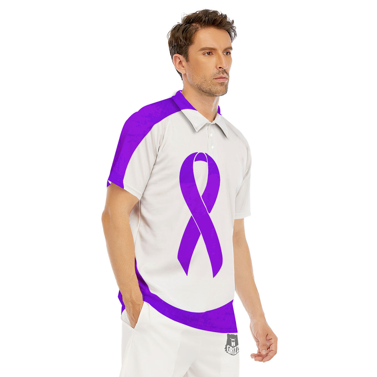 Cancer Awareness Ribbon Purple Print Men's Golf Shirts-grizzshop