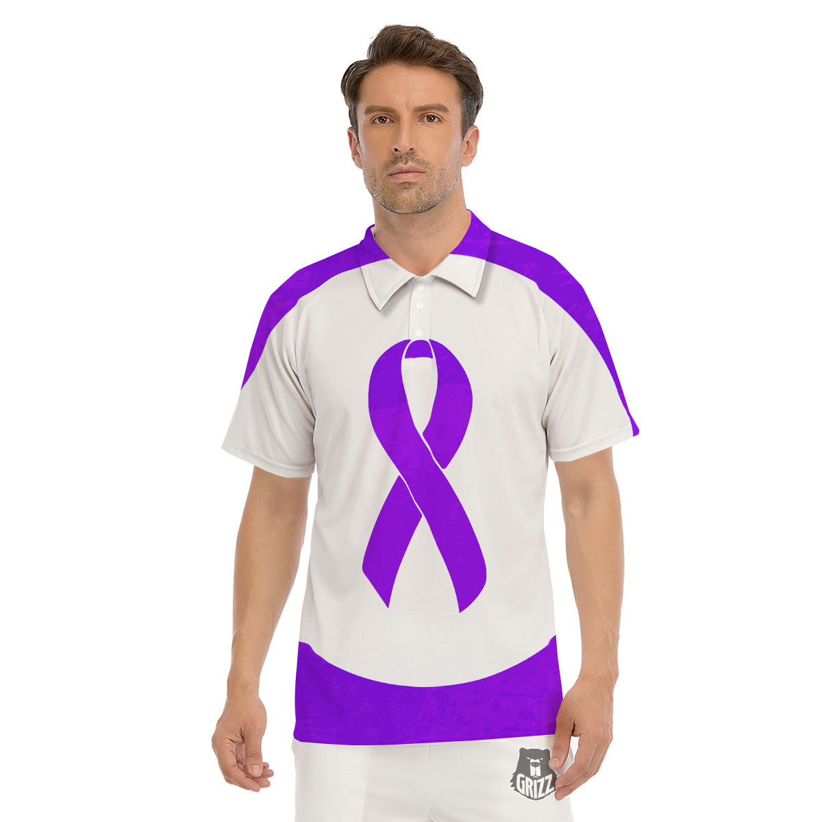 Cancer Awareness Ribbon Purple Print Men's Golf Shirts-grizzshop
