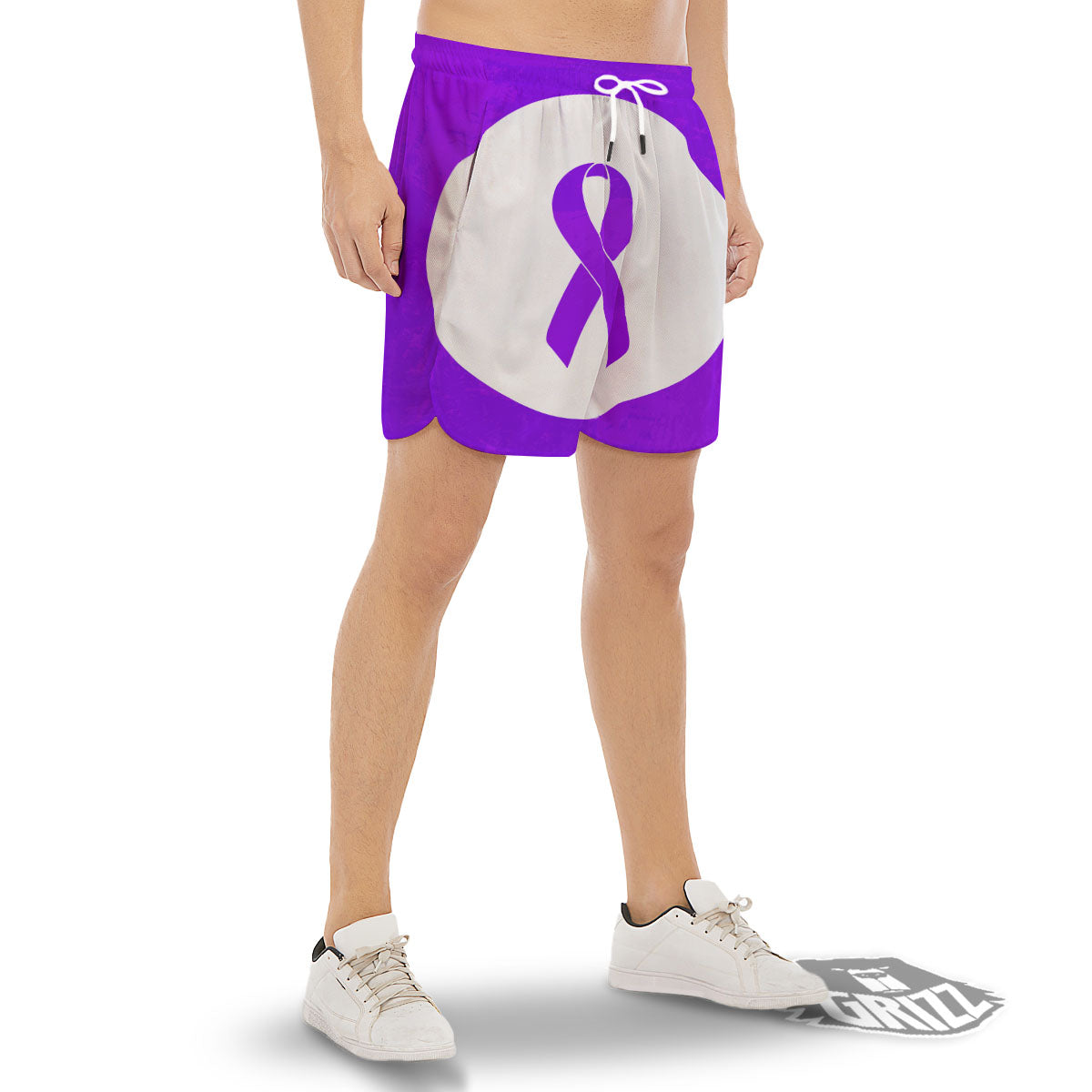 Cancer Awareness Ribbon Purple Print Men's Gym Shorts-grizzshop